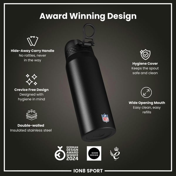 ION8 NFL x ION8 Insulated Steel Water Bottle, NFL Eagles, 750ml (24oz)