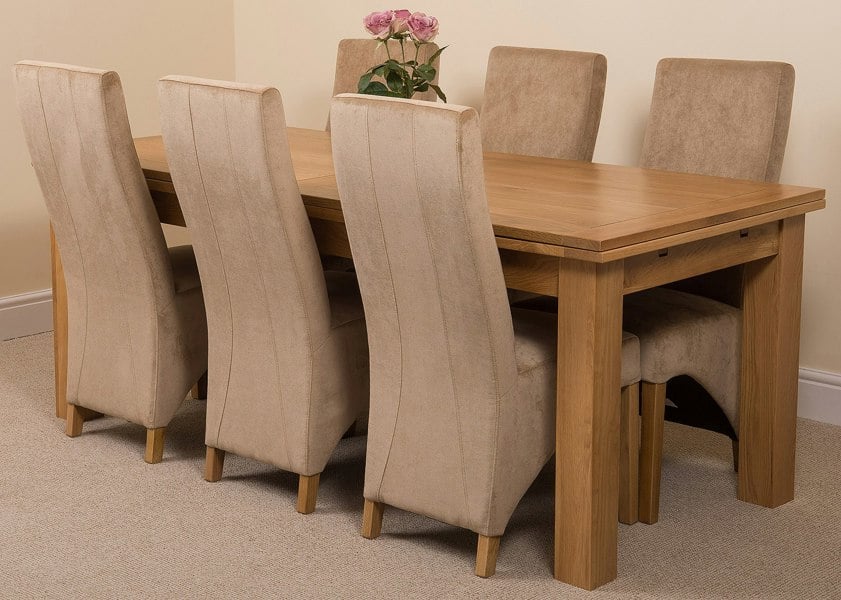That's Furniture Richmond Large Oak Extending Dining Table with Lola Fabric Chairs