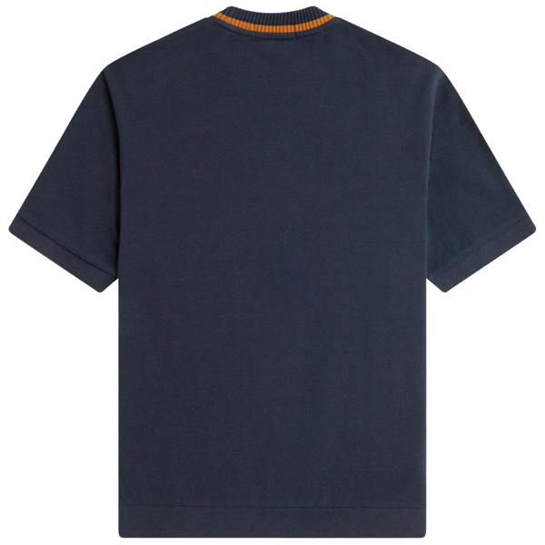 Rear shot of Laurel Wreath embroidery on Fred Perry Crew Neck Pique T-Shirt for Men in Navy