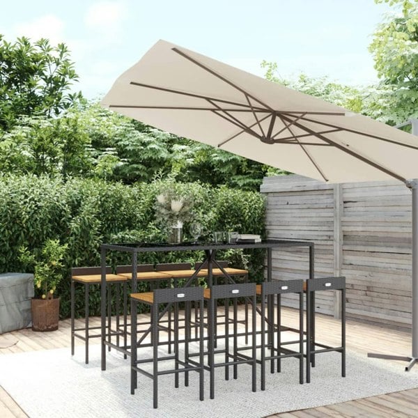 Berkfield 9 Piece Garden Bar Set Black Poly Rattan& Solid Wood Acacia