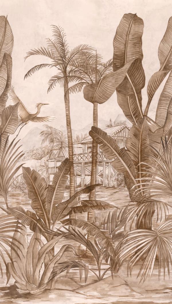 Grandeco Jungle Safari Pavillion 3 panel repeatable Mural 1.59 x 2.8m, Sepia