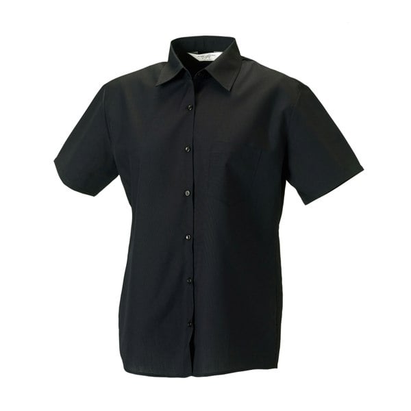 Russell Collection Women's Poplin Easy-Care Short-Sleeved Formal Shirt - Black
