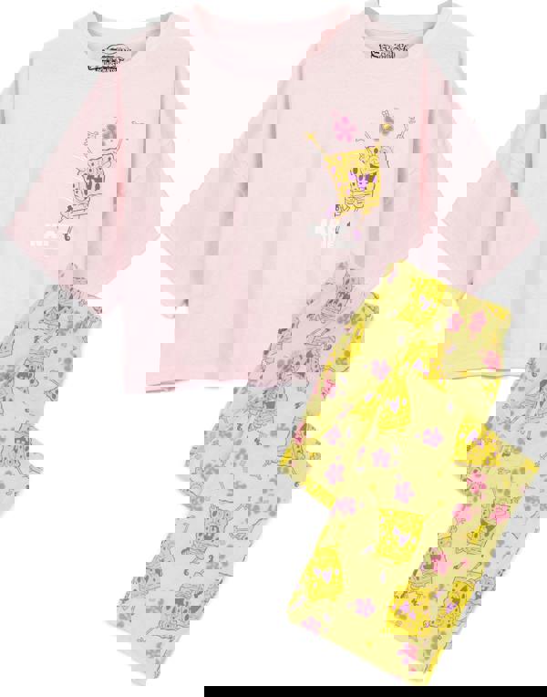 SpongeBob SquarePants Womens Pink Character Short Sleeve Long Leg Pyjama Set