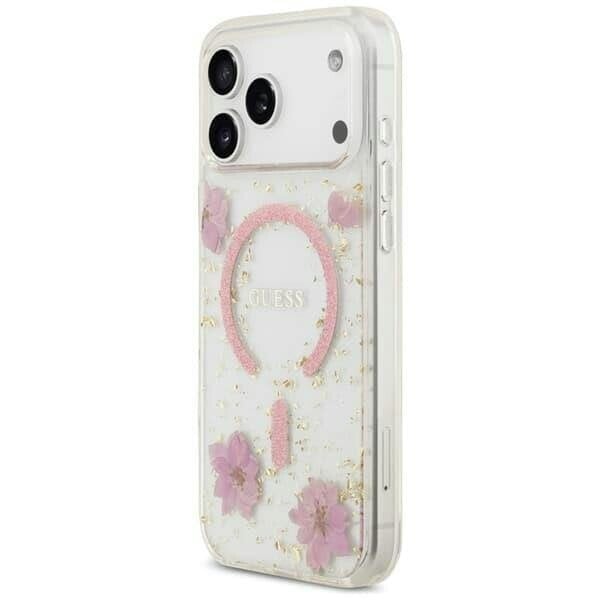 Guess Resin Flowers Glitter Hardcase with MagSafe for iPhone 17/18 Pro Max 6.9" Pink - GUHMP18XRBFGFGMP