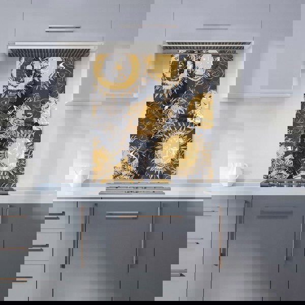 Warren Reed - Designer Moon and Sun Gold Blue Kitchen Splashback