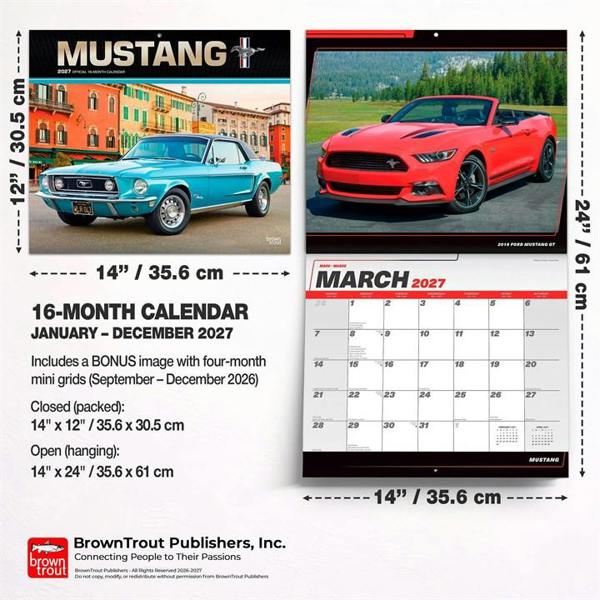Mustang Deluxe Calendar 2027, Deluxe Calendars, Month To View, Transport, Gift