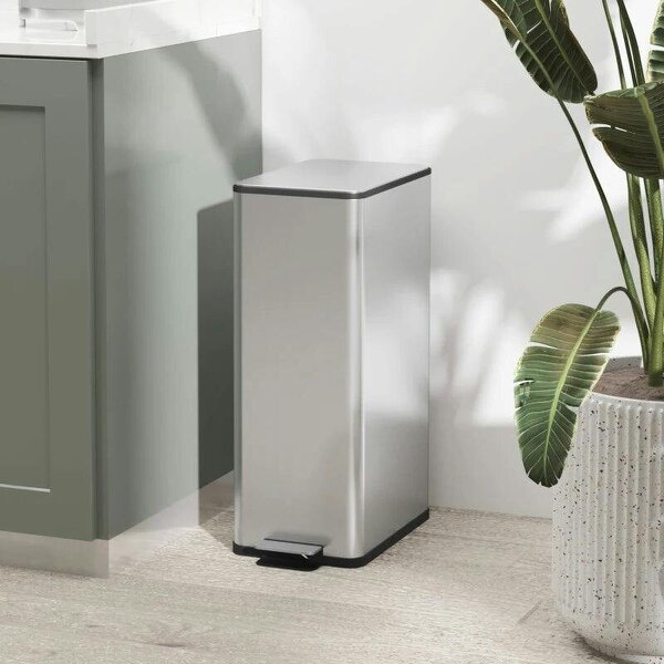 20L Kitchen Pedal Bin, Slim Stainless Steel Rubbish Bin, Removable Inner Bucket, Soft-Close and Stay-Open Lid, Silver Tone - Silver