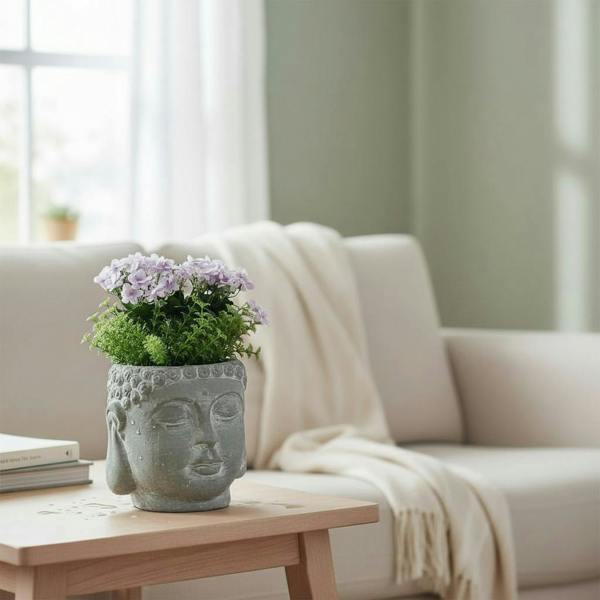 17CM GREY CEMENT BUDDHA FLOWER POT