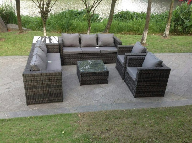Fimous 8 Seater Grey Rattan Sofa Set Coffee Table Arm Chair Outdoor Garden Furniture