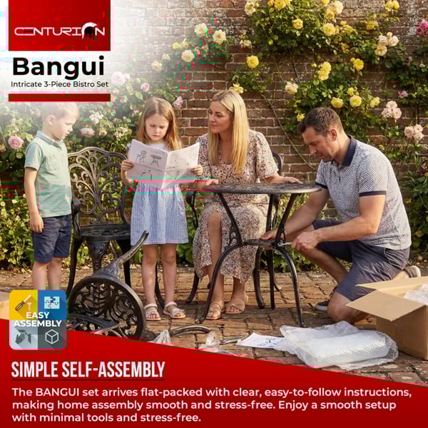 Centurion Supports BANGUI Black Garden and Patio Table and 2 Chairs Cast Aluminium Bistro Set