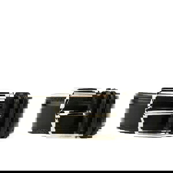 Embassy London James - Black - Men's classic black leather belt with silver colour buckle