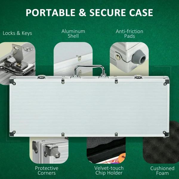 Aluminum poker chip case with lock and key, protective corners, and chip dividers
