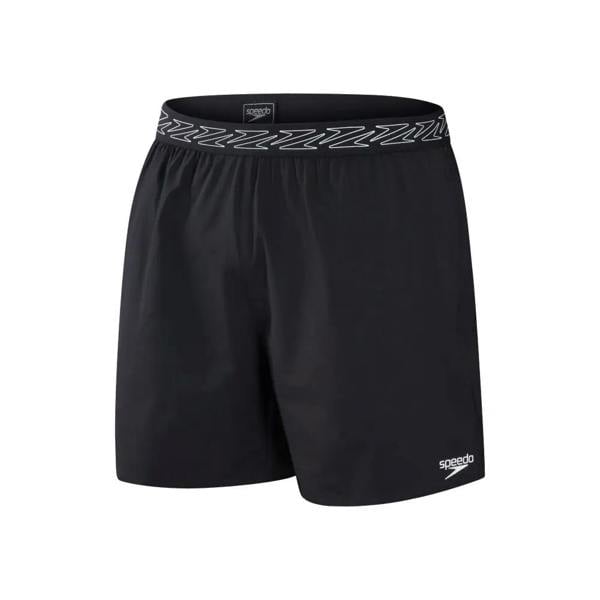 Black Speedo HyperBoom Band 16’’ watershorts with white logo elastic waistband