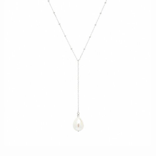 Spero London Sterling Silver Large Baroque Pearl Drop Beaded Chain Lariat Necklace - Silver