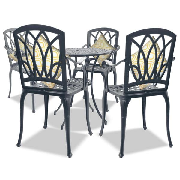 Homeology POSITANO Luxurious Garden and Patio Table and 4 Large Chairs with Armrests Cast Aluminium Bistro Set - Grey