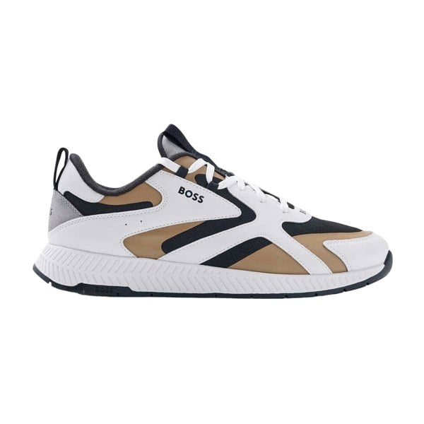 Boss Mens Titanium Leather Running Trainers - Beige