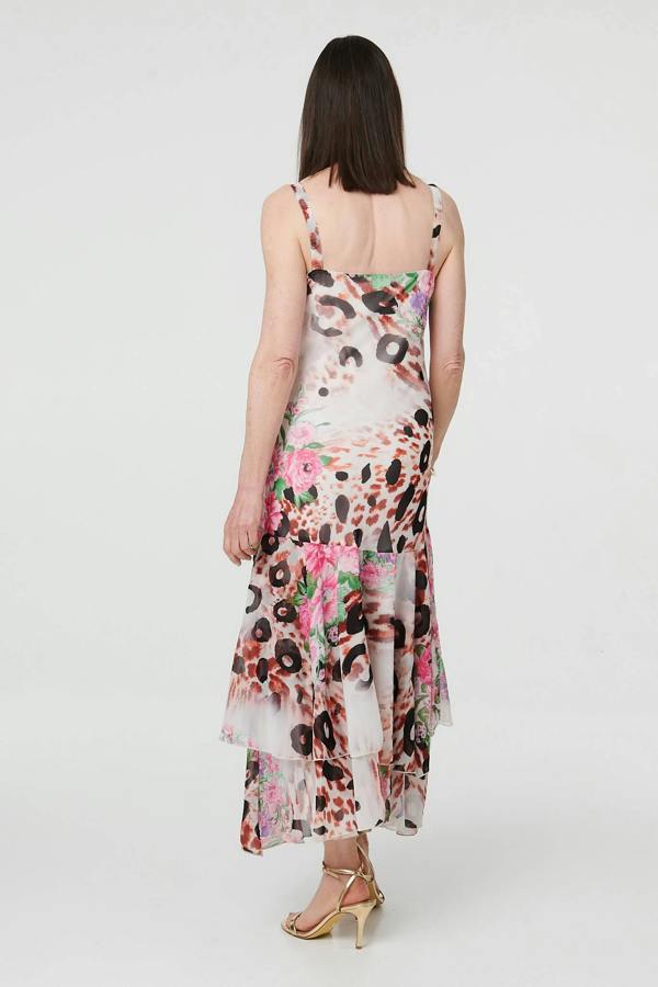 Pink | Animal Print Sleeveless Layer Maxi Dress