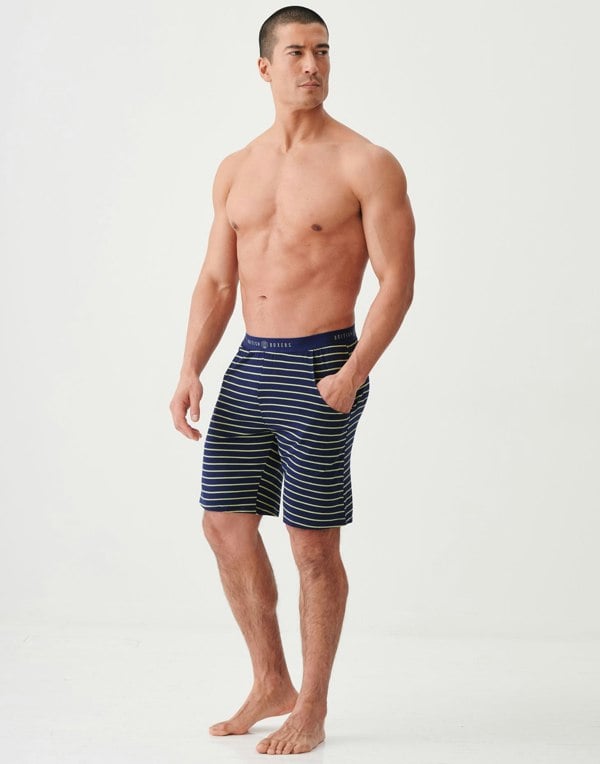 British Boxers Men's Bamboo Sleep Shorts – Tarragon & Navy Stripe