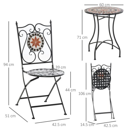 Wyld Haus Rakamo 3 Piece Mosaic Garden Outdoor Bistro Table And Chair Set Orange