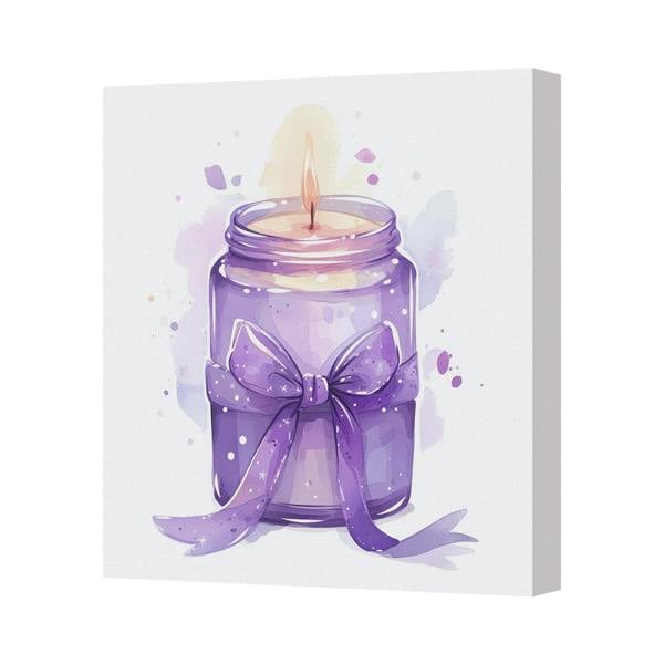 Benjamin Tate Design Purple Candle Jar Canvas Art Print With Ribbon Bow