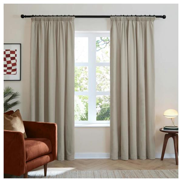 Furn Chenille Lined Pencil Pleat Curtains - Natural - 