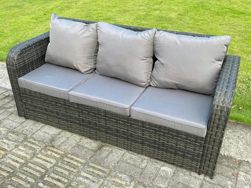 Fimous Rattan Garden Furniture Patio Set, Adjustable Height Dining Table Sofa, Reclining Chair, Side Table, 2 Small Footstools, Dark Grey Mixed