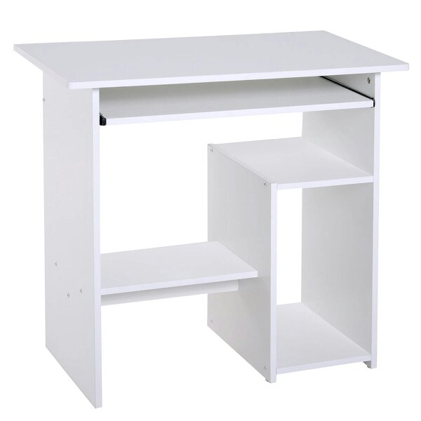 Wyld Haus Rolu 100cm Wooden White Compact Corner Desk With Keyboard Tray And Storage Shelves