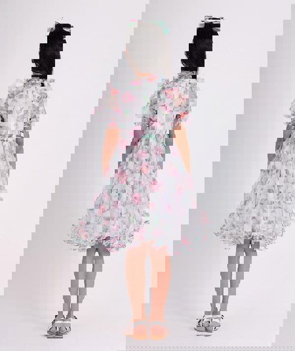 Mama Luma Girls Organza Ruffle Rose Dress in White