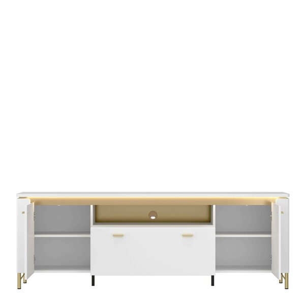 Wyld Haus Maribo White TV Cabinet 2 Door 1 Drawer Gold Metal Legs