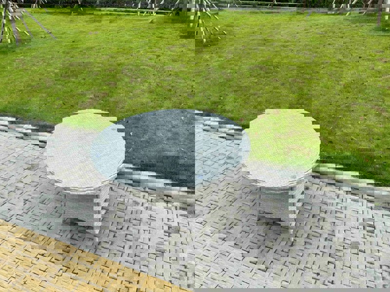 Fimous Rattan Garden Furniture Set with 1 Big Round Coffee Table & 6 Seater Chairs Light Grey Mixed