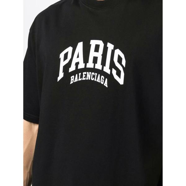 Balenciaga Paris Logo Cotton T-Shirt   in  Black