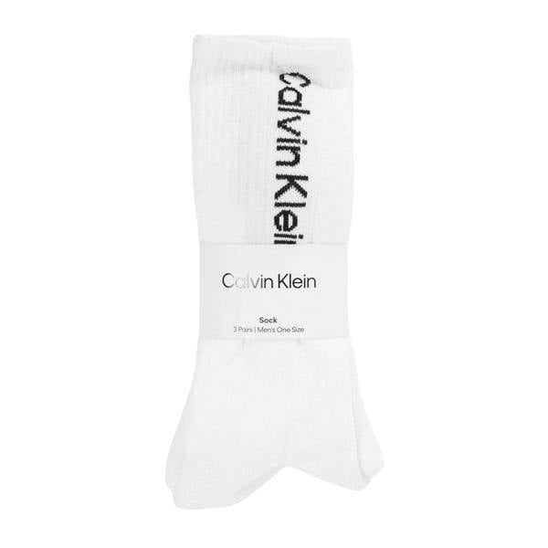 Calvin Klein Mens Lettering Crew Socks (Pack of 3) - White - 