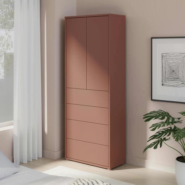 Furniture To Go Alice Springs Tall Storage Cabinet with Push-to-Open Doors & 4 Drawers in Terracotta