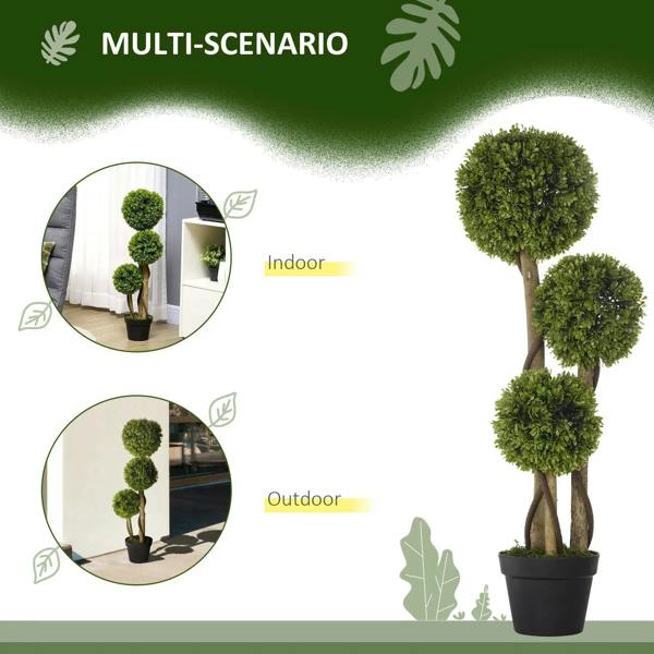 Artificial boxwood ball topiary tree set, three green sphere topiaries in black pot