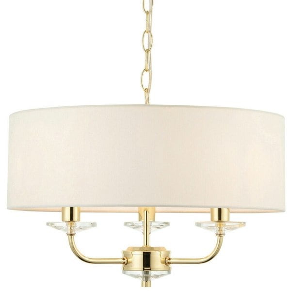 Multi Light Ceiling Pendant 3 Bulb BRASS & WHITE Chandelier Large Shade Lamp Loops