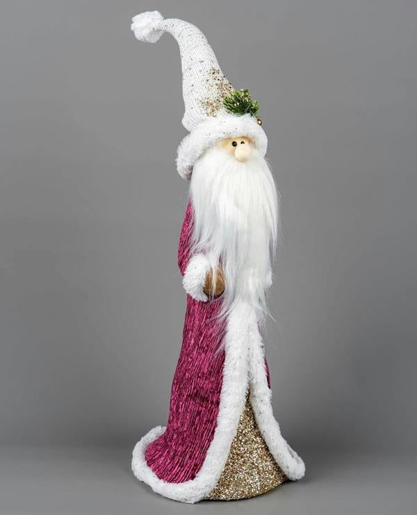 76cm Burgundy Santa Christmas Figurine with White Fur Trim and Long Beard for Festive Indoor Displays image 4