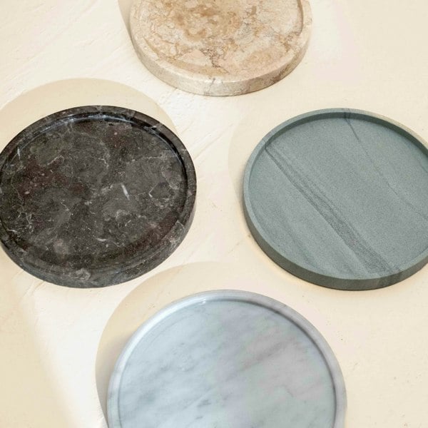Carrara marble round vanity tray genuine stone bathroom