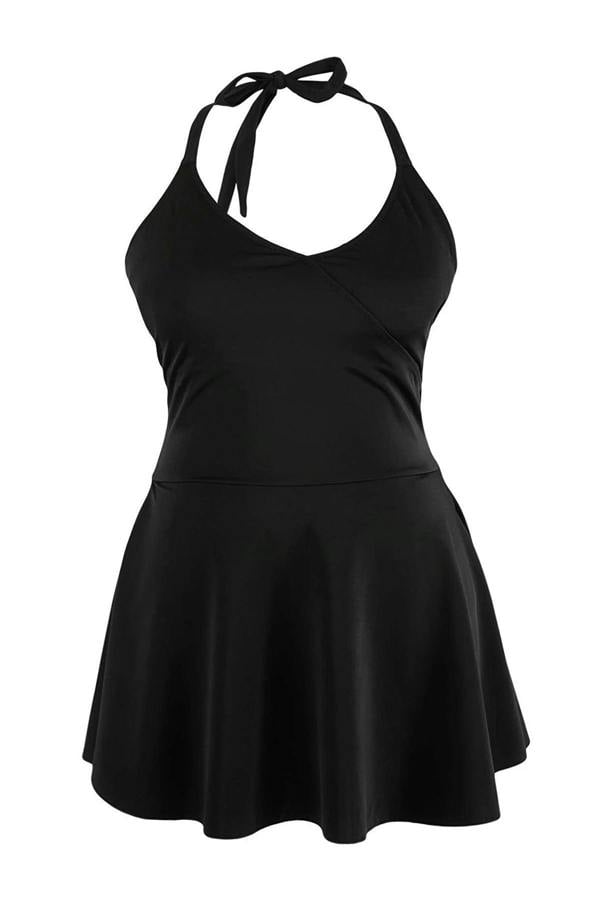 WOVCOR Halter Neck Skirted Plus Size Swimsuit