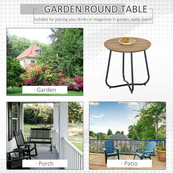 Bobobiy Round Outdoor Side Table Adjustable Leg Pads Garden Table 49 x 49 x 48 cm Natural Wood & Black