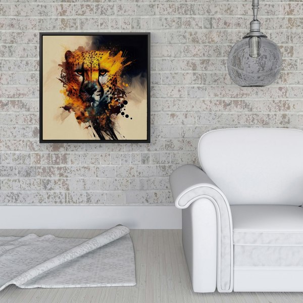 Warren Reed Cheetah Face Splash Art Framed Canvas