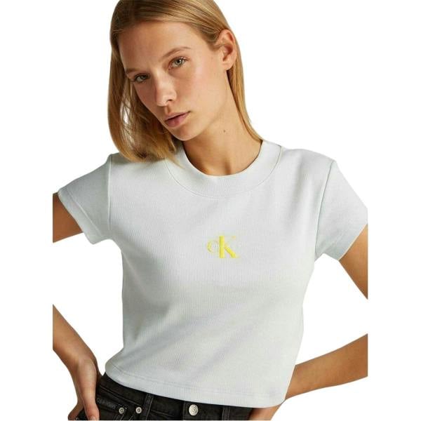 Calvin Klein Womens/Ladies Logo Ribbed Slim Crop Top - Sprout - 