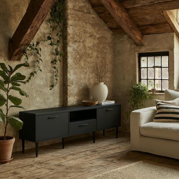 Wyld Haus Nagoya Black Media TV Unit 2 Doors 1 Drawer 1 Shelf