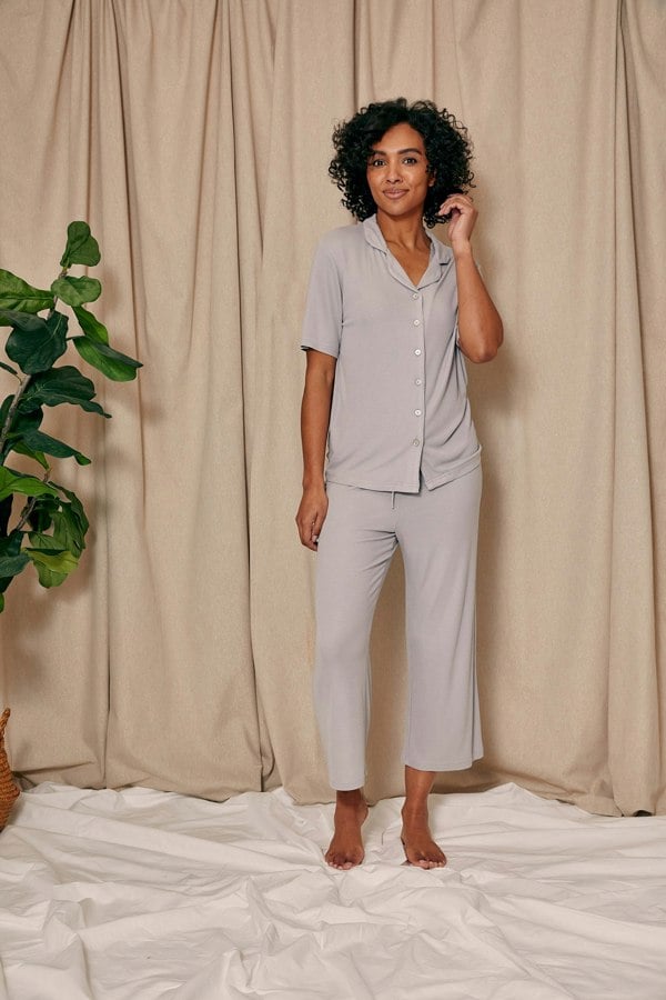 Pretty You London Women's EcoVero Ribbed Shirt Capri Set in Grey