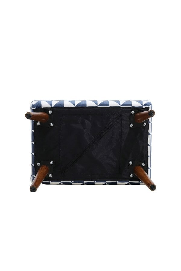 Living and Home Triangle Printing Patterned Linen Ottoman Footstool with Walnut Color Legs
