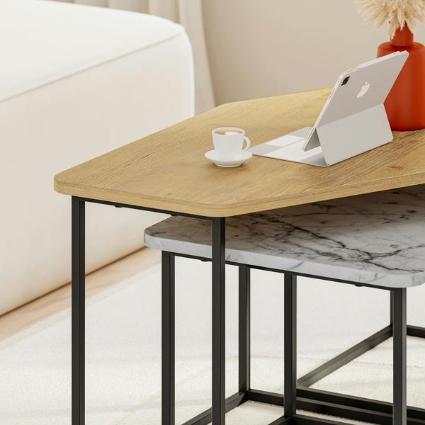 Decortie Modern Nesty Coffee Table Nest of 3 Tables Nested Table Engineered Wood w/Metal Legs