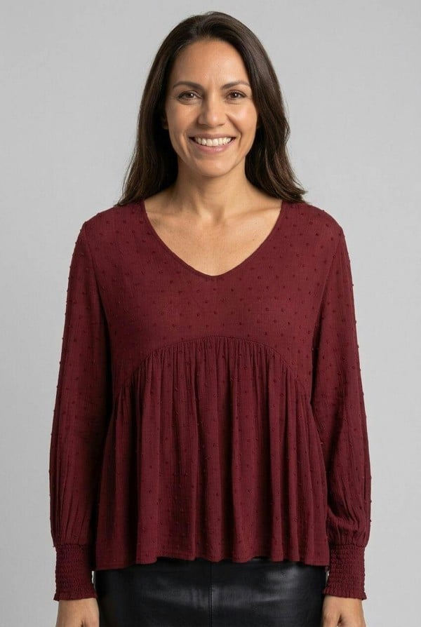 Izabel London Textured Long Sleeve Ruched Blouse
