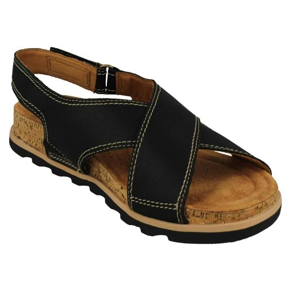 Clarks Ladies Clarks Cross Detailed Slingback Wedge Sandals Yacht Cross
