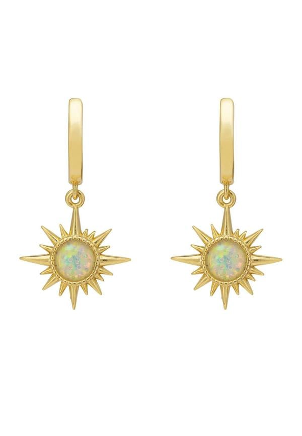 Opal starburst gold hoop earrings.