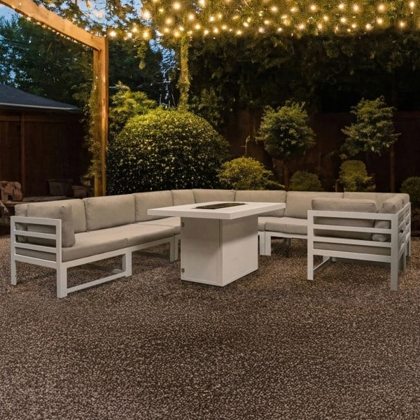 Jardi Modular Garden Furniture Set With Fire Pit - White