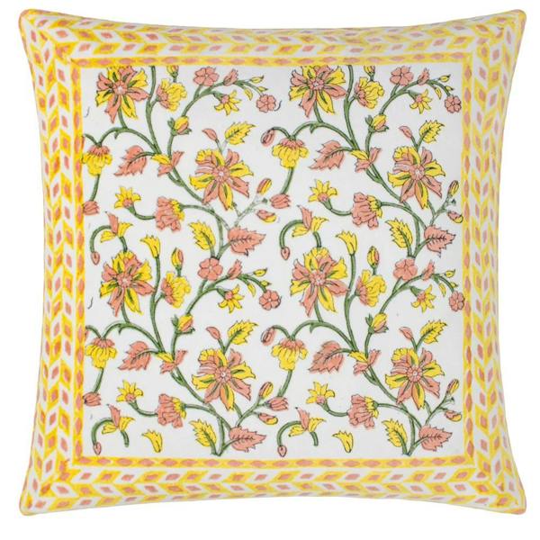 Paoletti Mentera Velvet Floral Cushion Cover - Yellow/Peach Crush - 